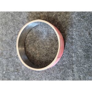 VINTAGE SILVER TONE METAL PINK SHELL BANGLE BRACELET FASHION COSTUME 2 1/2" D